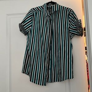 Brand New Wide Pinstripes Short Sleeve Button Down Shirt Blue, Black, White